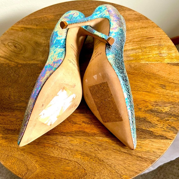 Kate Spade NWOB Larissa Blue Swirl Iridescent Crackle Genuine Leather 4”Heels 5M - Picture 11 of 15